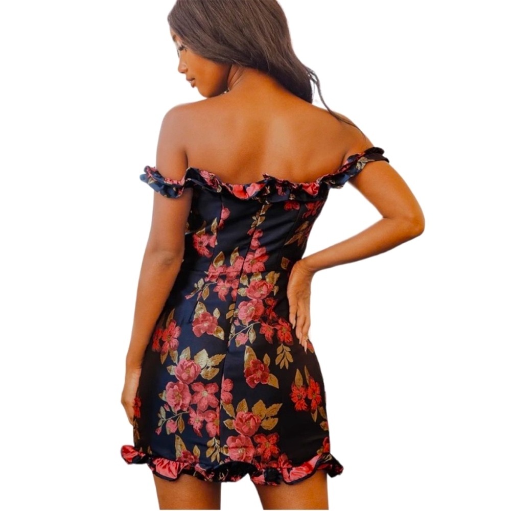 Lulu's Navy and Pink Off the Shoulder Floral Dress Ruffled NWT - Picture 11 of 14